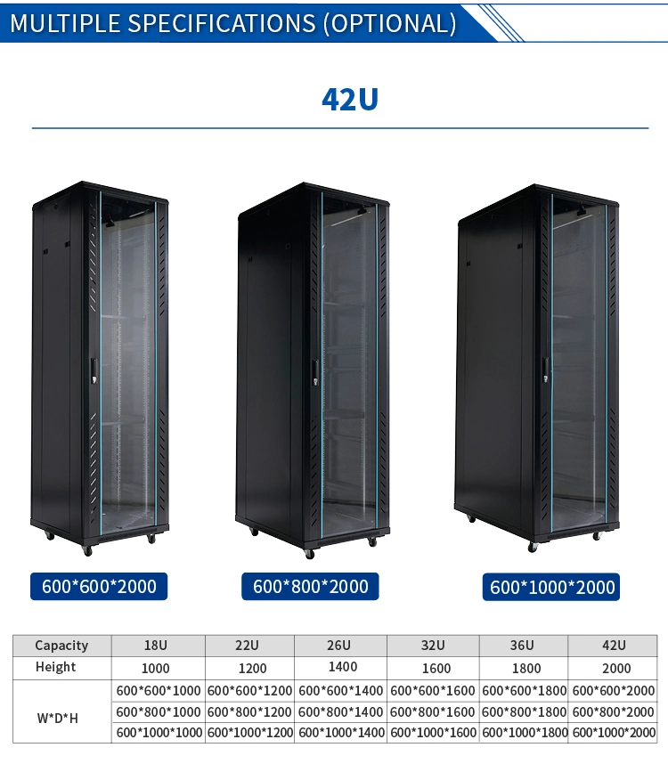 19-Inch 18u -42u Floor Standing Server / Data Cabinet Network Cabinet Server Cabinet Rack for Optical Fiber Devices, Communication Devices, and Switch Devices